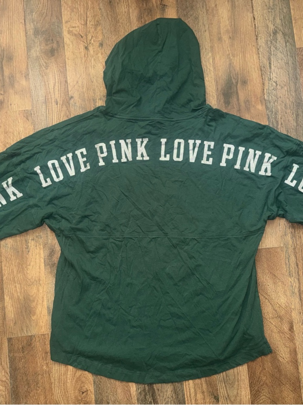 LOVE PINK Hooded Pullover - Dark Green with Glitter Writing